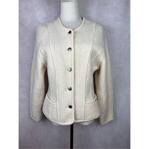Geiger 100% Cream Wool Coat Medium Small - READ